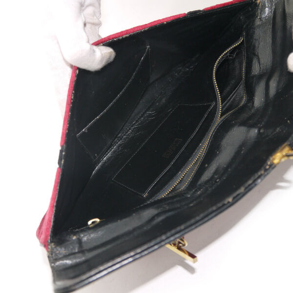 Roberta　南京錠ロックモケット素材2WAYハンドバッグ（赤系）