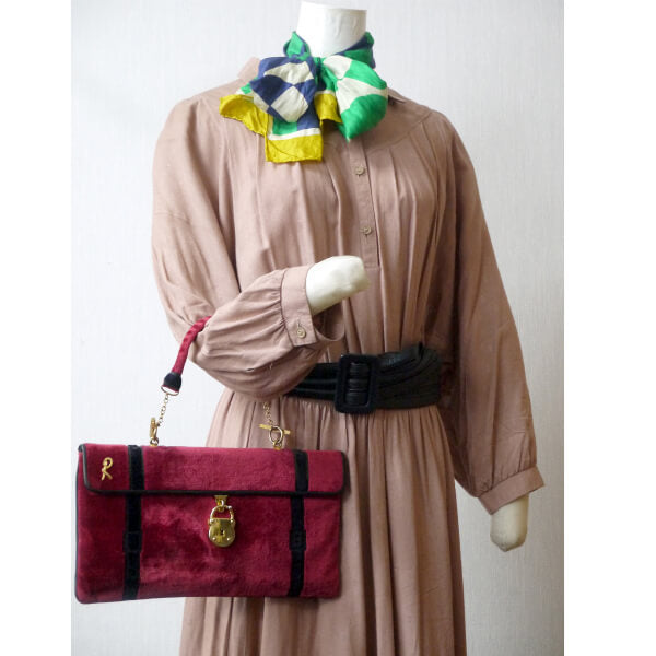 Roberta　南京錠ロックモケット素材2WAYハンドバッグ（赤系）