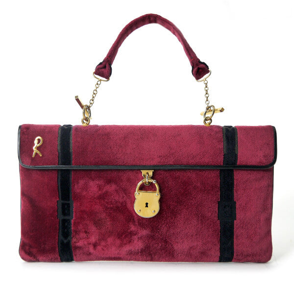 Roberta　南京錠ロックモケット素材2WAYハンドバッグ（赤系）