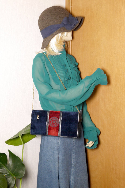 Old Roberta　メリディアーナ モケットバッグ（紺×赤）