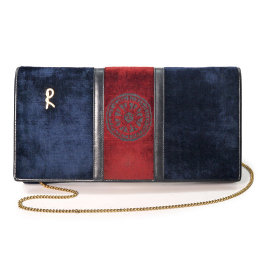 Old Roberta　メリディアーナ モケットバッグ（紺×赤）