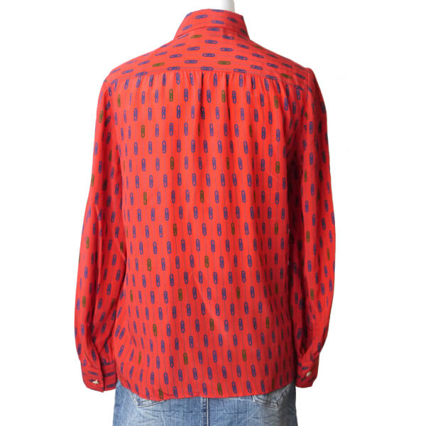 Roberta　チェーン柄レトロブラウス（赤系）