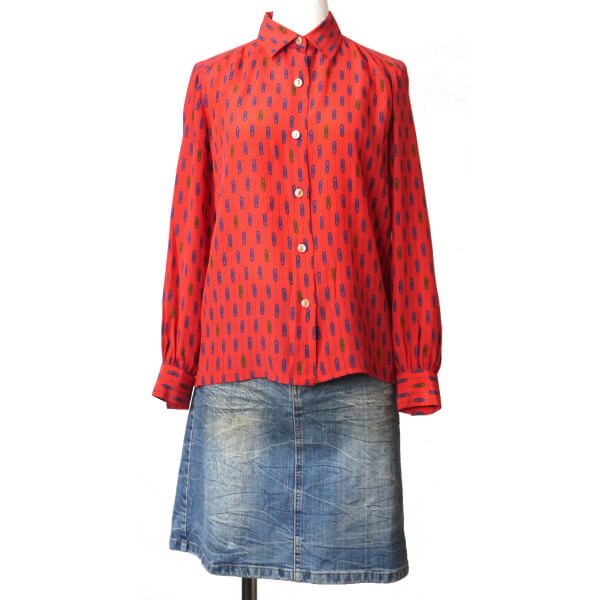 Roberta　チェーン柄レトロブラウス（赤系）