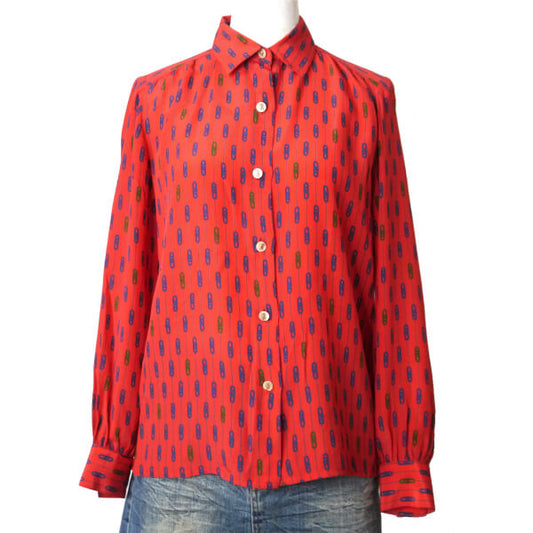 Roberta　チェーン柄レトロブラウス（赤系）