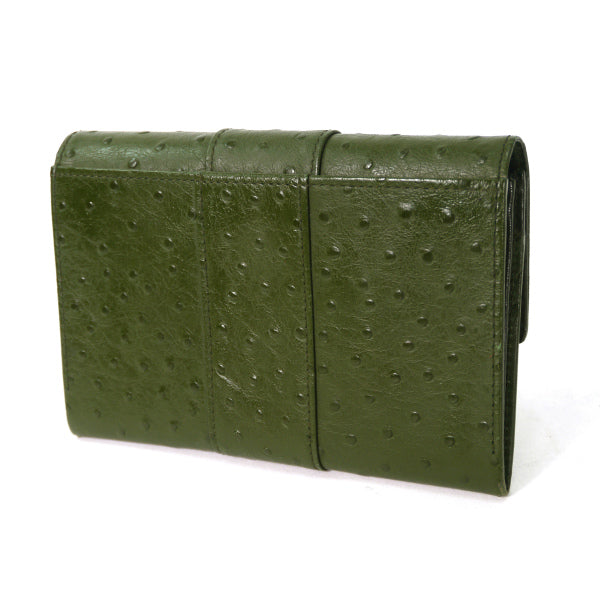 Roberta　オーストリッチ型押し折り財布（緑）