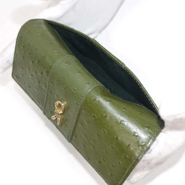 Roberta　オーストリッチ型押し折り財布（緑）