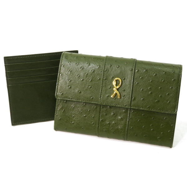 Roberta　オーストリッチ型押し折り財布（緑）