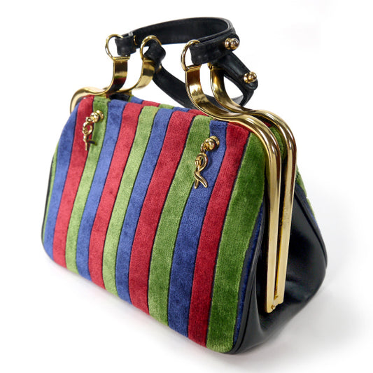 Roberta　ベルト柄カラベラ ハンドバッグ(モケット/トリコロール )
