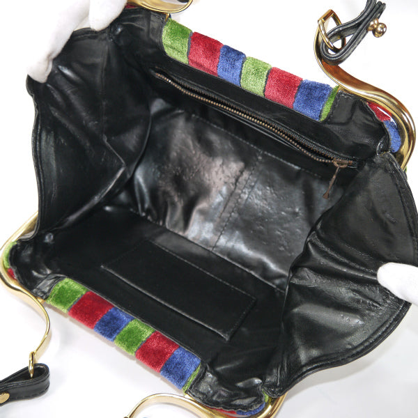 Roberta　ベルト柄カラベラ ハンドバッグ(モケット/トリコロール )