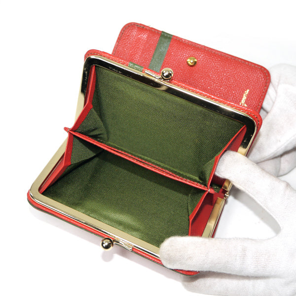 Roberta　だまし絵総革がま口ミドル財布（赤）