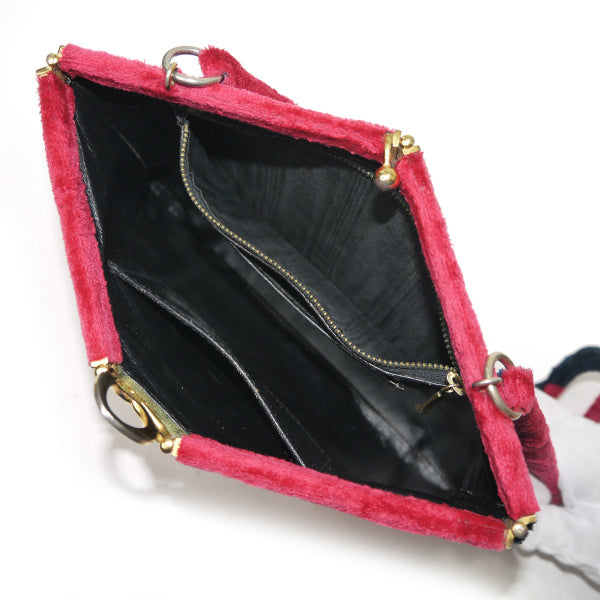 Roberta　R留め具チェック柄モケットショルダー（赤系）