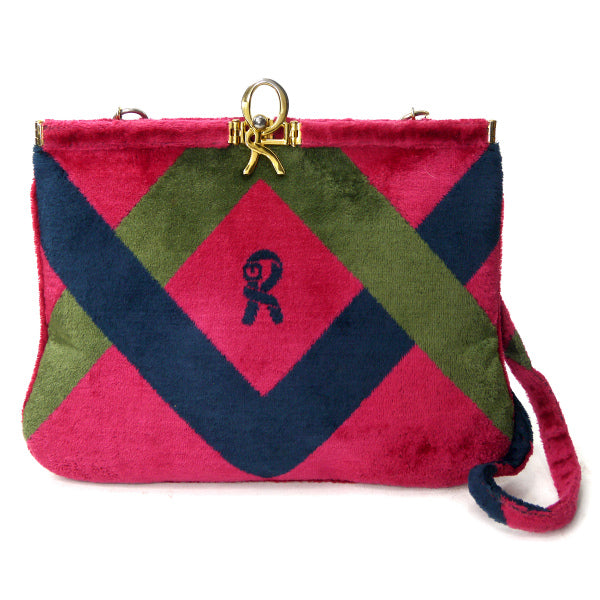 Roberta　R留め具チェック柄モケットショルダー（赤系）