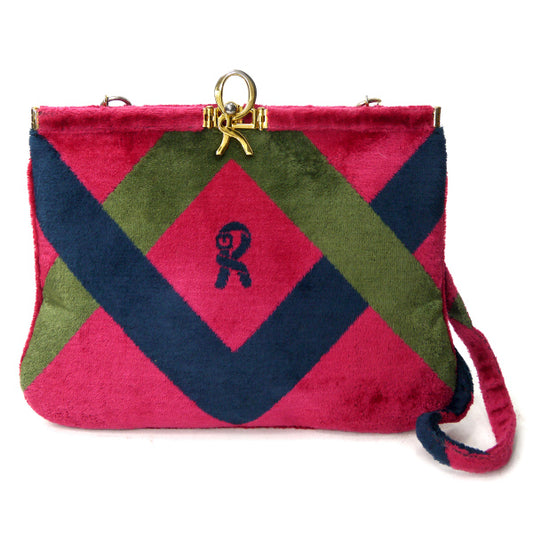 Roberta　R留め具チェック柄モケットショルダー（赤系）