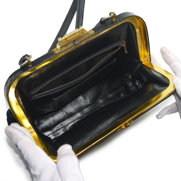 Roberta　モケットがま口ミニショルダー（黒系）