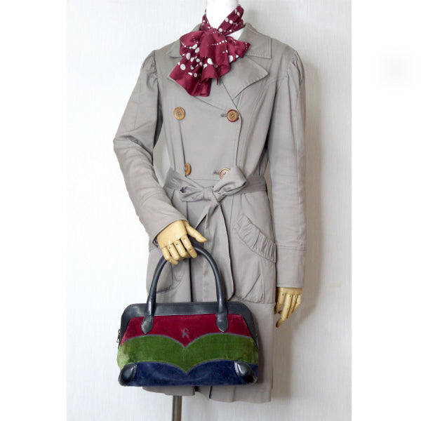 Roberta　ウェーブライン柄モケット ミニボストン （赤/緑/青）