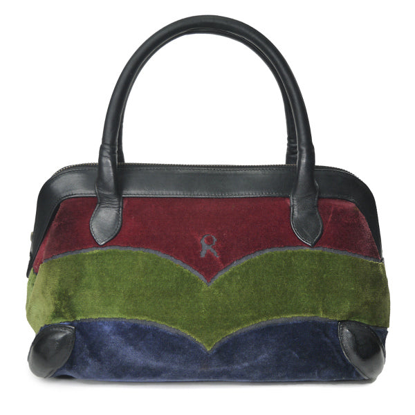 Roberta　ウェーブライン柄モケット ミニボストン （赤/緑/青）