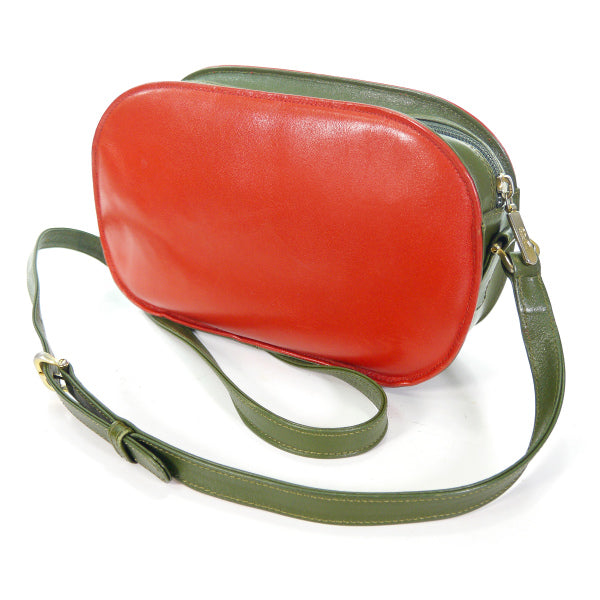 Roberta　バイカラー総革ラウンドポシェット(赤×緑)