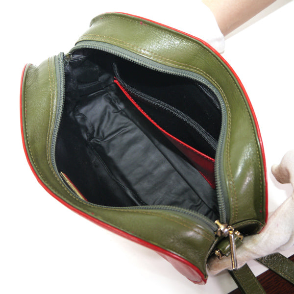 Roberta　バイカラー総革ラウンドポシェット(赤×緑)