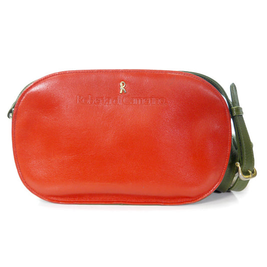 Roberta　バイカラー総革ラウンドポシェット(赤×緑)