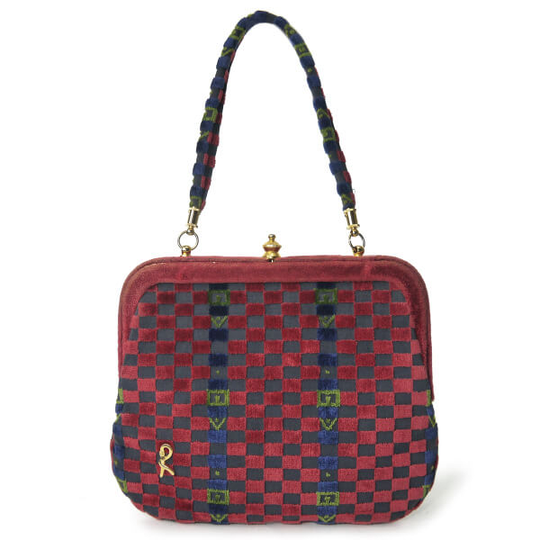 ロベルタ　モケット市松模様がま口ショルダー（赤系）