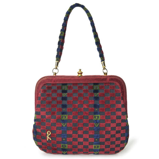 ロベルタ　モケット市松模様がま口ショルダー（赤系）