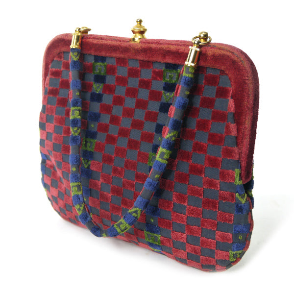 ロベルタ　モケット市松模様がま口ショルダー（赤系）