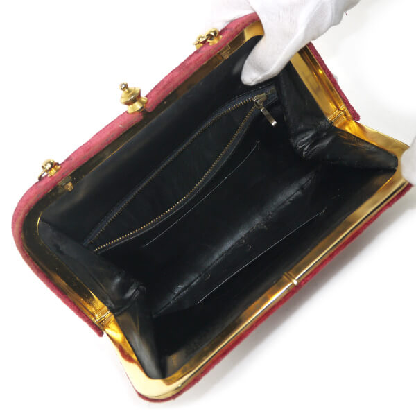 ロベルタ　モケット市松模様がま口ショルダー（赤系）