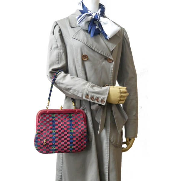 ロベルタ　モケット市松模様がま口ショルダー（赤系）