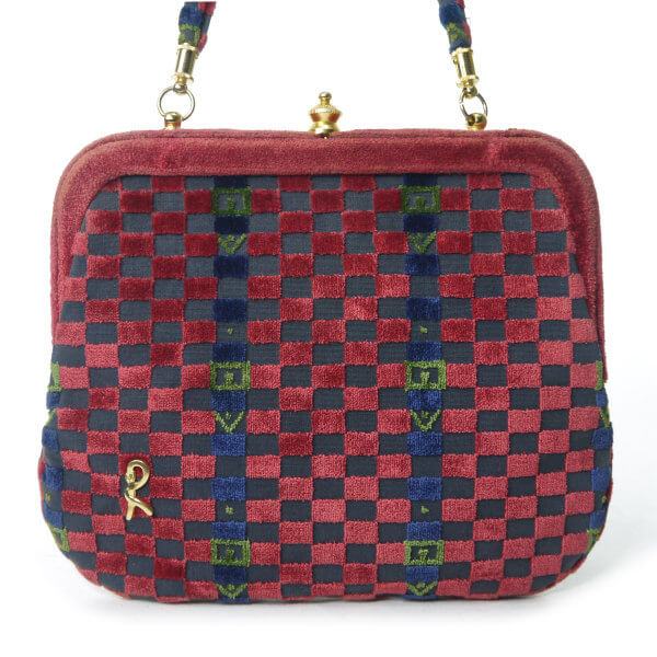 ロベルタ　モケット市松模様がま口ショルダー（赤系）