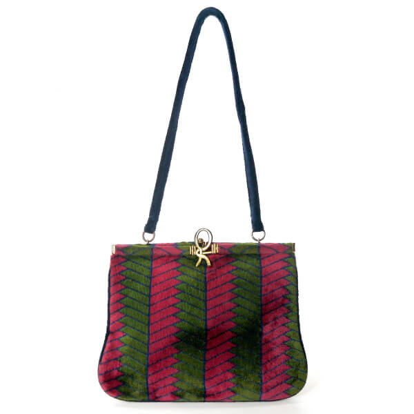 Roberta　R留め具幾何学模様モケットショルダー（赤系）