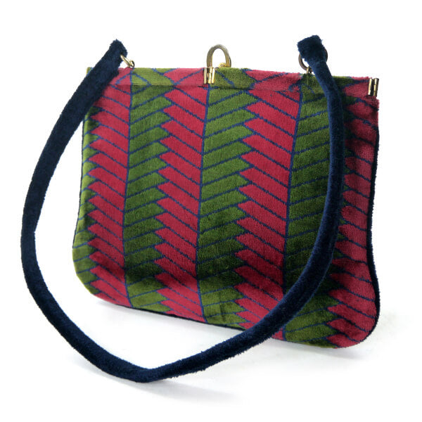 Roberta　R留め具幾何学模様モケットショルダー（赤系）