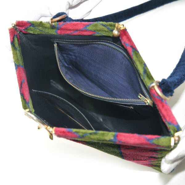 Roberta　R留め具幾何学模様モケットショルダー（赤系）