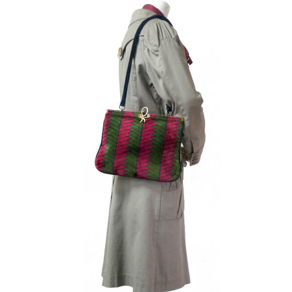 Roberta　R留め具幾何学模様モケットショルダー（赤系）