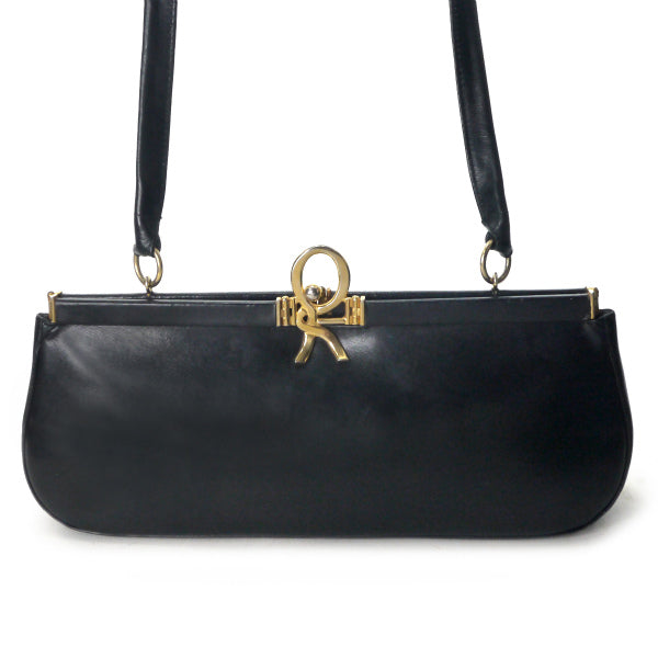 Roberta　R留め具レザーミニショルダーバッグ（黒）