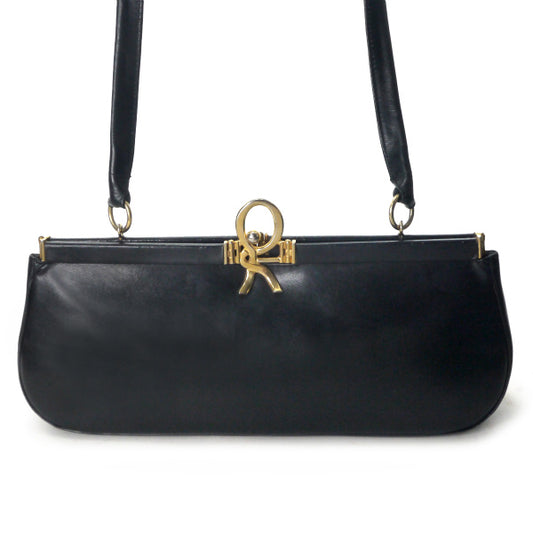 Roberta　R留め具レザーミニショルダーバッグ（黒）