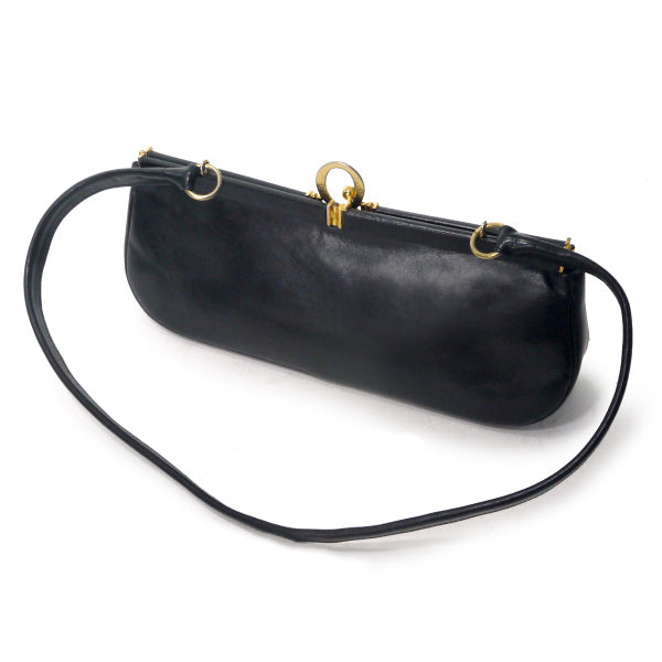 Roberta　R留め具レザーミニショルダーバッグ（黒）