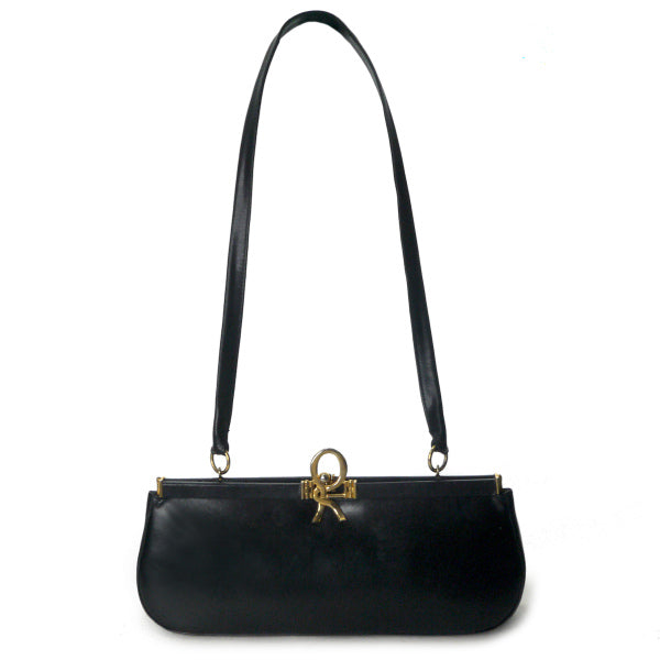 Roberta　R留め具レザーミニショルダーバッグ（黒）