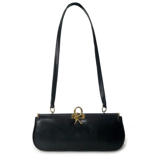 Roberta　R留め具レザーミニショルダーバッグ（黒）