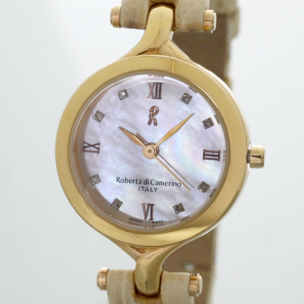 Roberta　シェル盤スワロフスキー腕時計（白）