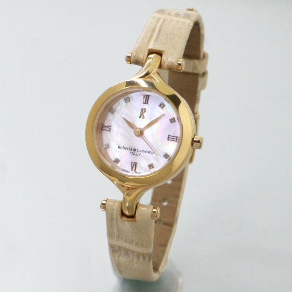 Roberta　シェル盤スワロフスキー腕時計（白）