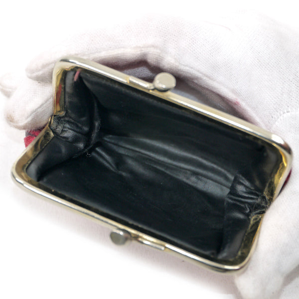 Roberta　ベルト柄がま口コインケース(モケット/赤系 )