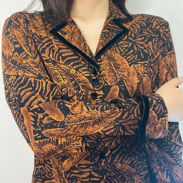 Rococo's SELECT　リーフ柄vintageワンピース（茶系）