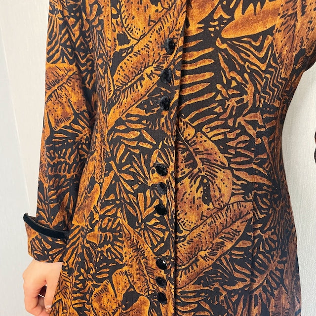 Rococo's SELECT　リーフ柄vintageワンピース（茶系）