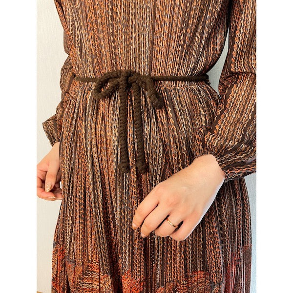 Rococo's SELECT　プリーツプリントvintageシフォンワンピース（茶系）