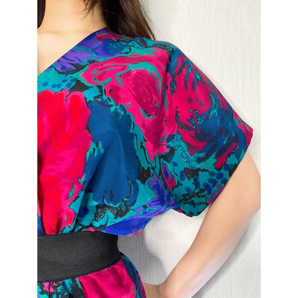 Rococo's SELECT　花柄vintageVネックフレアスリーブワンピース