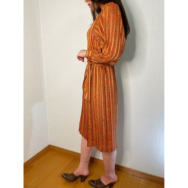 Rococo's SELECT　ストライプ柄vintageワンピース（オレンジ）