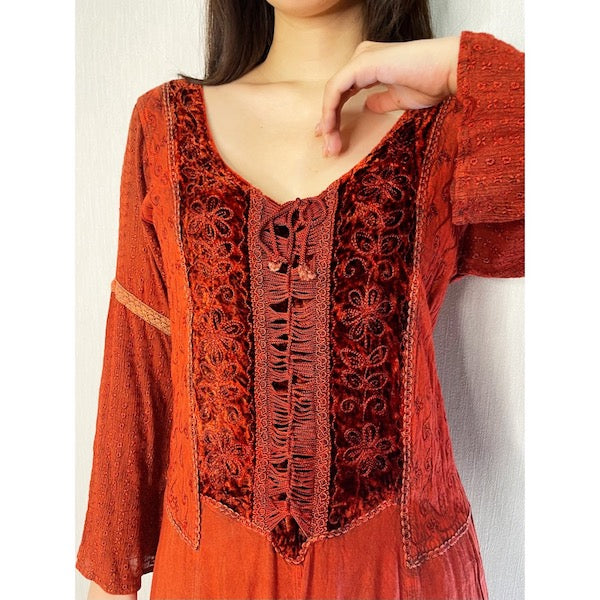 Rococo's SELECT　エスニック刺繍vintageロングワンピース（赤）