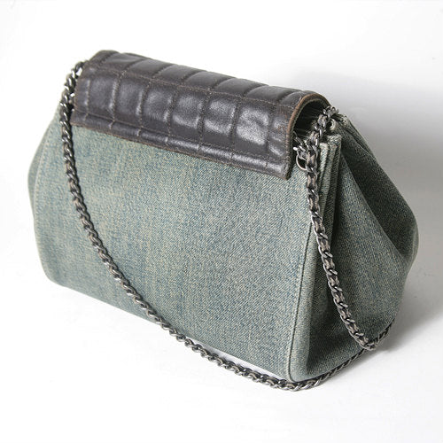 CHANELデニム　アコーディオンＷチェーンショルダー