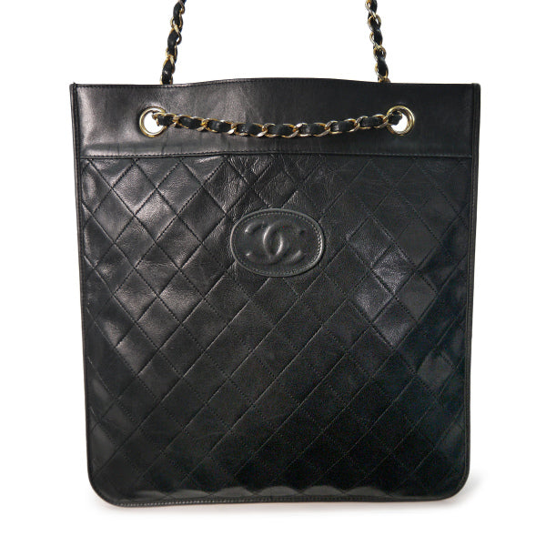 OLD CHANEL　マトラッセWチェーントートバッグ（黒）