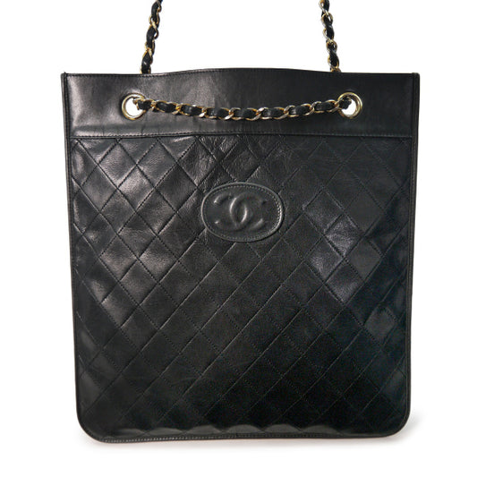 OLD CHANEL　マトラッセWチェーントートバッグ（黒）